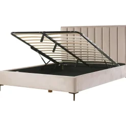 2-Persoons Bedden-Beliani SEZANNE - Bed met opbergruimte - Taupe - 180 x 200 cm - Fluweel