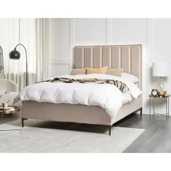2-Persoons Bedden-Beliani SEZANNE - Bed met opbergruimte - Taupe - 180 x 200 cm - Fluweel