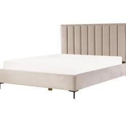 2-Persoons Bedden-Beliani SEZANNE - Bed met opbergruimte - Taupe - 180 x 200 cm - Fluweel