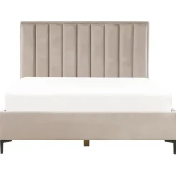 2-Persoons Bedden-Beliani SEZANNE - Bed met opbergruimte - Taupe - 180 x 200 cm - Fluweel