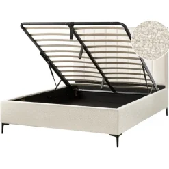 2-Persoons Bedden-Beliani SEZANNE - Bed met opbergruimte - Gebroken wit - 160 x 200 cm - Bouclé