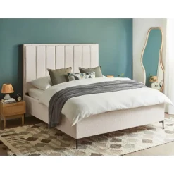 2-Persoons Bedden-Beliani SEZANNE - Bed met opbergruimte - Gebroken wit - 160 x 200 cm - Bouclé