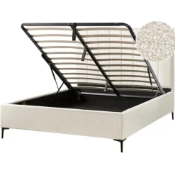 2-Persoons Bedden-Beliani SEZANNE - Bed met opbergruimte - Gebroken wit - 160 x 200 cm - Bouclé