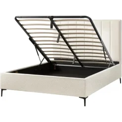 2-Persoons Bedden-Beliani SEZANNE - Bed met opbergruimte - Gebroken wit - 160 x 200 cm - Bouclé