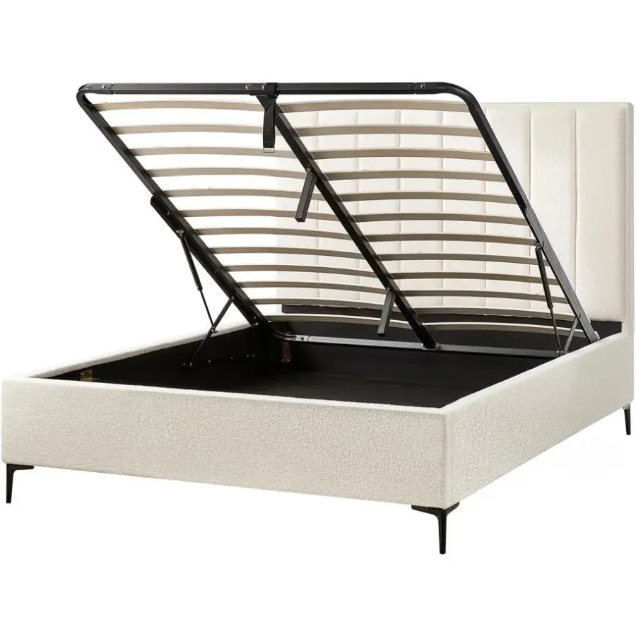 2-Persoons Bedden-Beliani SEZANNE - Bed met opbergruimte - Gebroken wit - 160 x 200 cm - Bouclé