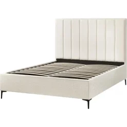 2-Persoons Bedden-Beliani SEZANNE - Bed met opbergruimte - Gebroken wit - 160 x 200 cm - Bouclé