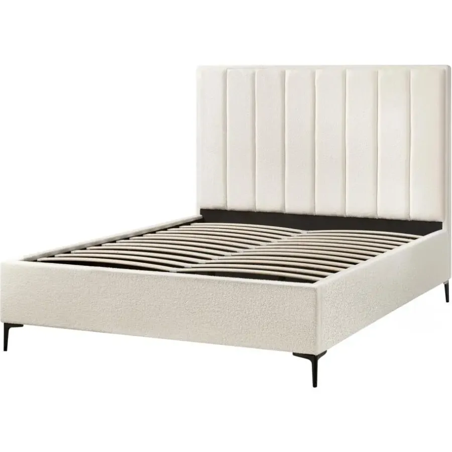 2-Persoons Bedden-Beliani SEZANNE - Bed met opbergruimte - Gebroken wit - 160 x 200 cm - Bouclé