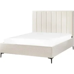 2-Persoons Bedden-Beliani SEZANNE - Bed met opbergruimte - Gebroken wit - 160 x 200 cm - Bouclé