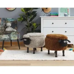 Hockers En Voetenbanken-Beliani SHEEP - Hocker - Grijs - Polyester