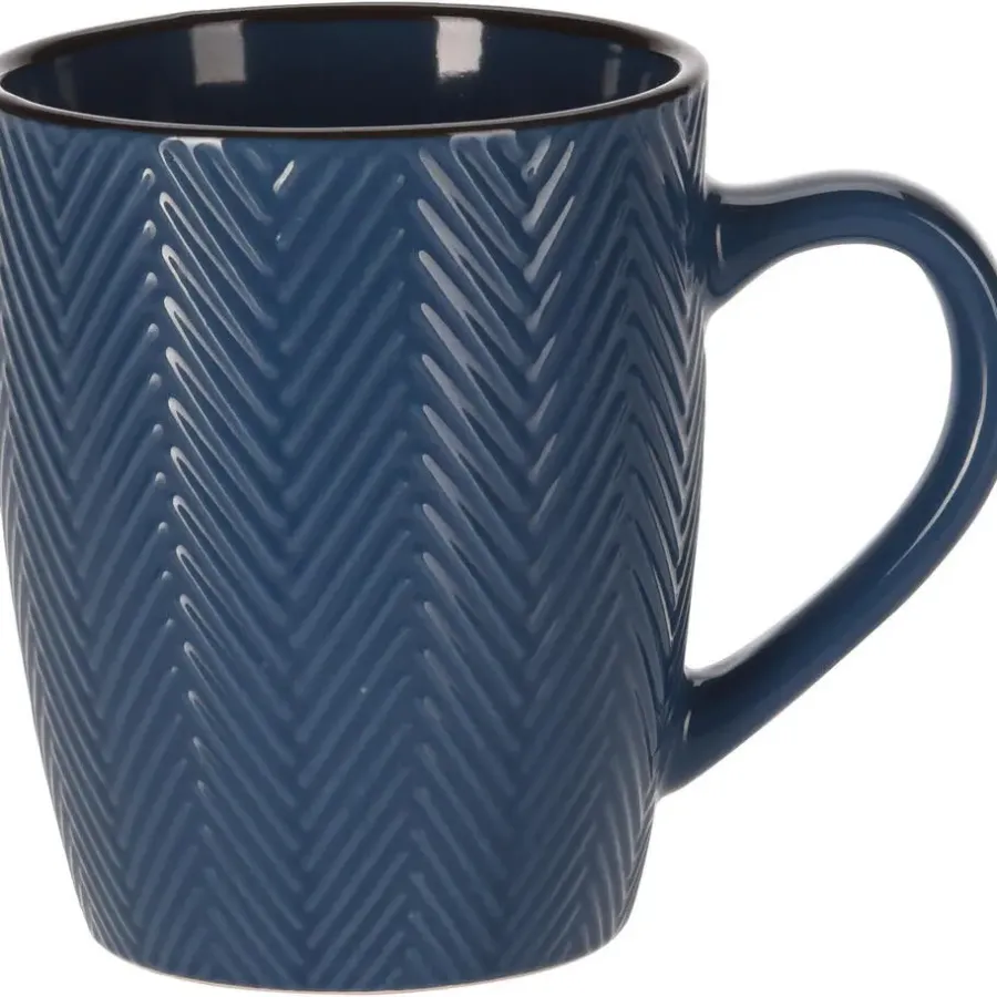 Leen Bakker Siaki Koffiemok/theemok - Fishbone - blauw - 370 ml
