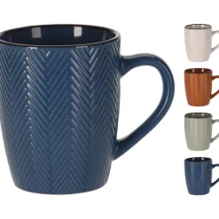 Leen Bakker Siaki Koffiemok/theemok - Fishbone - blauw - 370 ml