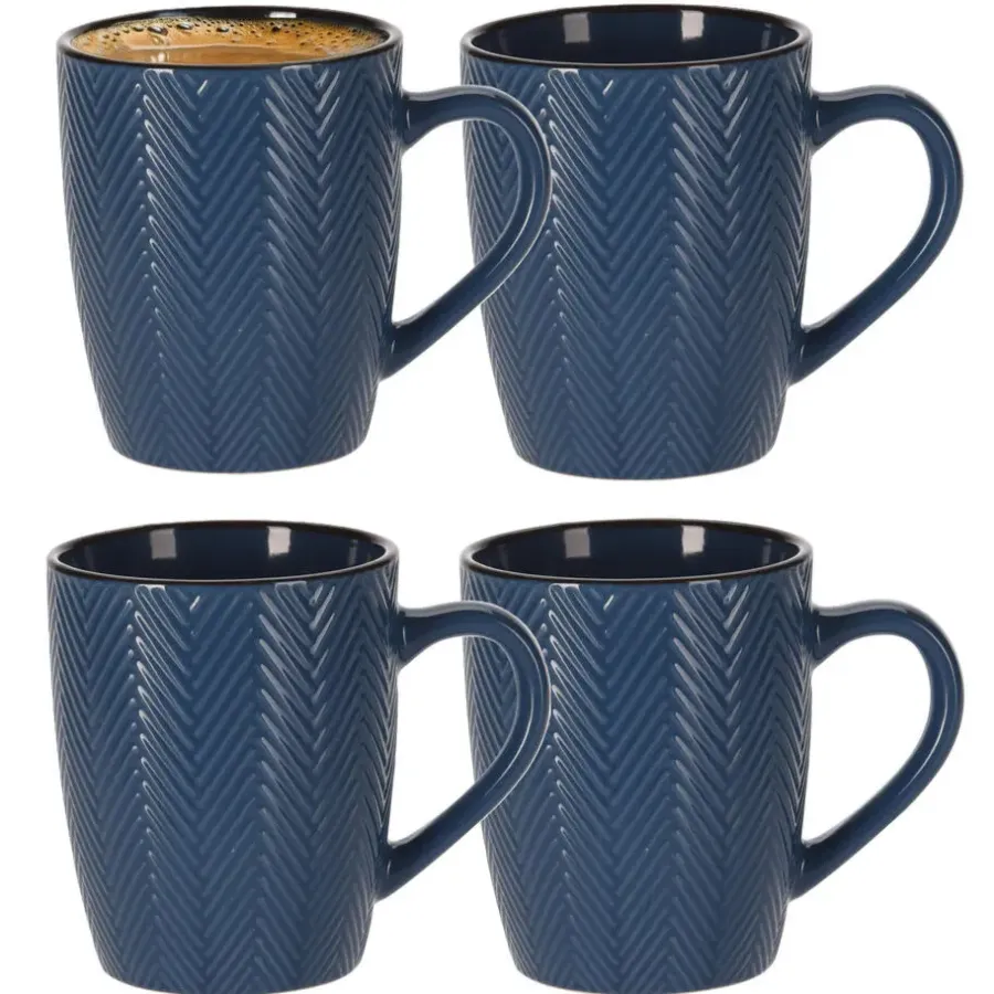 Leen Bakker Siaki Koffiemok/theemok - Fishbone - blauw - 370 ml