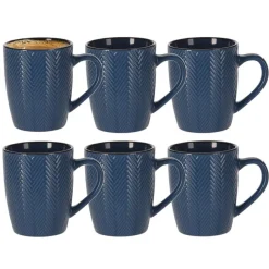 Leen Bakker Siaki Koffiemok/theemok - Fishbone - blauw - 370 ml