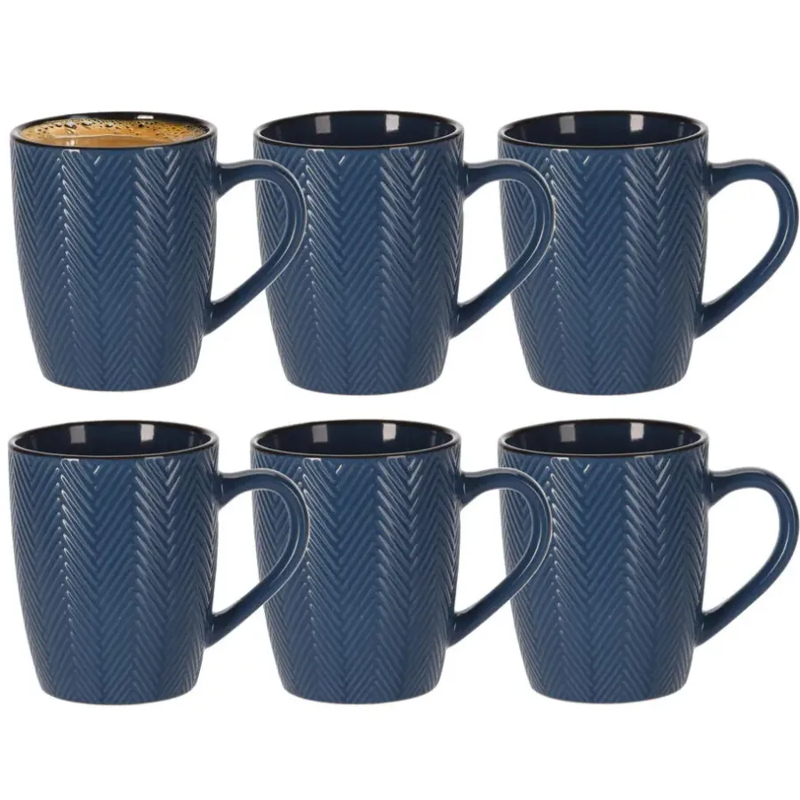 Leen Bakker Siaki Koffiemok/theemok - Fishbone - blauw - 370 ml