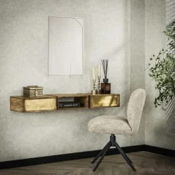 Sidetables-Giga Living Sidetable Mangohout - 123x30x15cm - Brass
