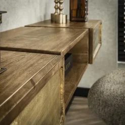 Sidetables-Giga Living Sidetable Mangohout - 123x30x15cm - Brass
