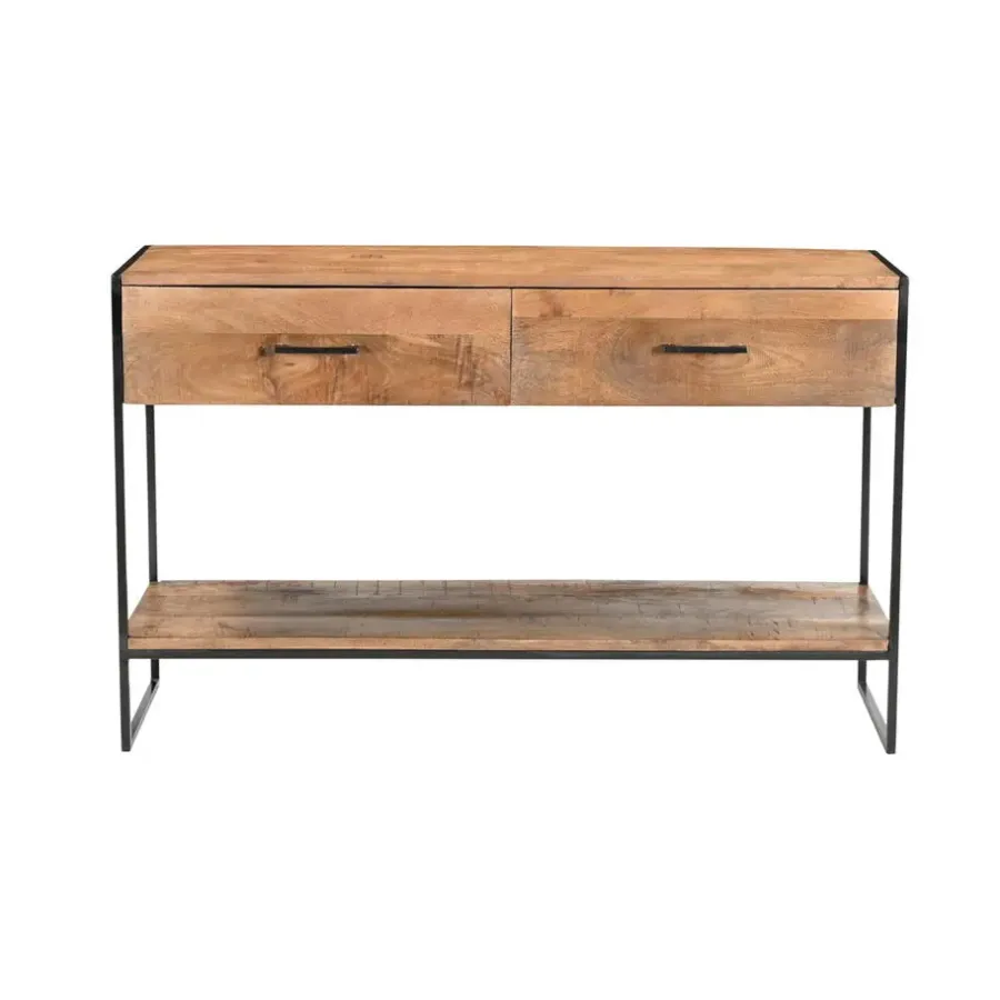 Sidetables-Livingfurn Sidetable Naturel Mangohout - Metaal - 120x35x75cm - Elin