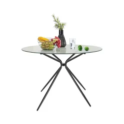 Industriële Eettafels-Loft24 Silvie - Ronde eettafel Ø110 cm 4 zitplaatsen in glas / zwart