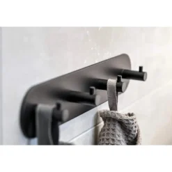Kapstokken-SIRO Kapstok - 4 ophang haken - metaal - mat zwart - 11 x 21 cm