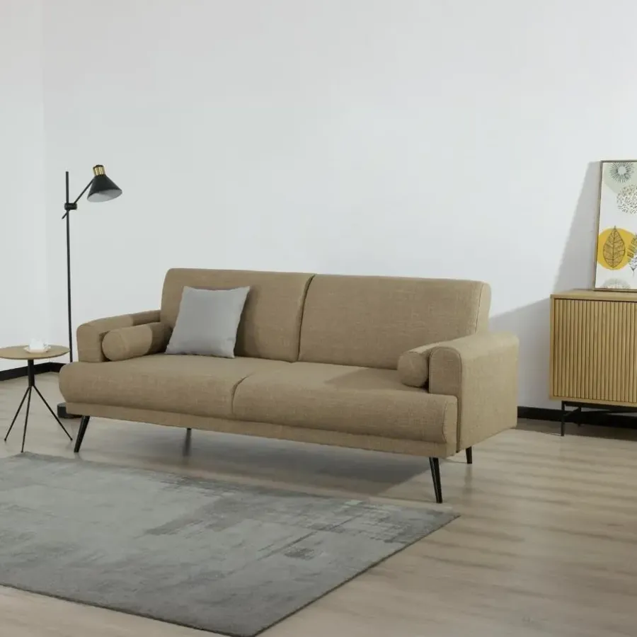 Slaapbanken|Slaapbanken-Giga Meubel Slaapbank 3-Zits - Taupe Stof - Zithoogte 47cm - 209x91x85cm - Jason