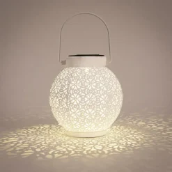 Kandelaars En Windlichten-Anna's Collection Solar lantaarn - voor buiten - H16 cm - wit - metaal - tafellamp