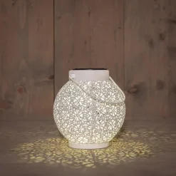 Kandelaars En Windlichten-Anna's Collection Solar lantaarn - voor buiten - H16 cm - wit - metaal - tafellamp