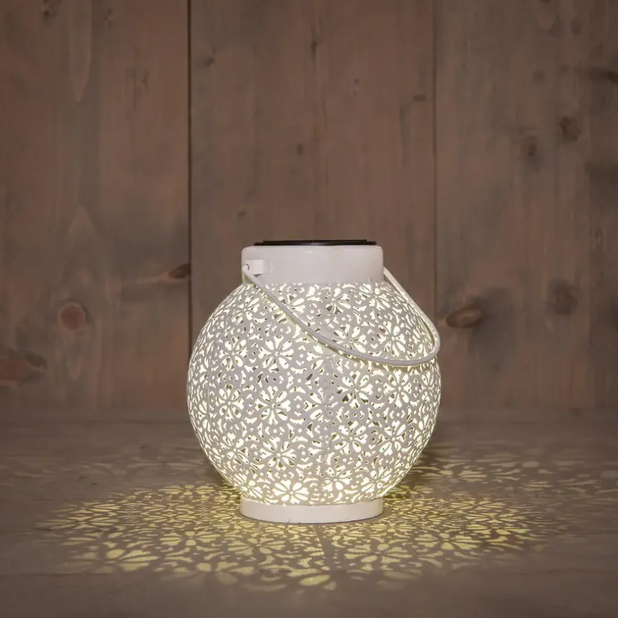Kandelaars En Windlichten-Anna's Collection Solar lantaarn - voor buiten - H16 cm - wit - metaal - tafellamp