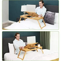 Dienbladen-Songmics Bamboe Laptopbureau - Ergonomisch