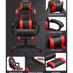 Songmics Ergonomische bureaustoel Zwart/Rood - 150 kg