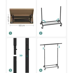 Kledingopbergers|Kledingrekken-Songmics Kledingrek Astrid - 132 x 45,5 x 160 cm - Zwart