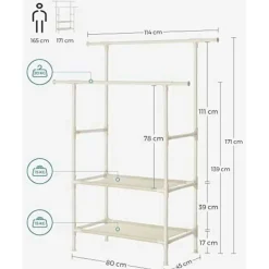 Songmics Metalen kledingstandaard belastbaar tot 70 kg, eenvoudige montage, 2