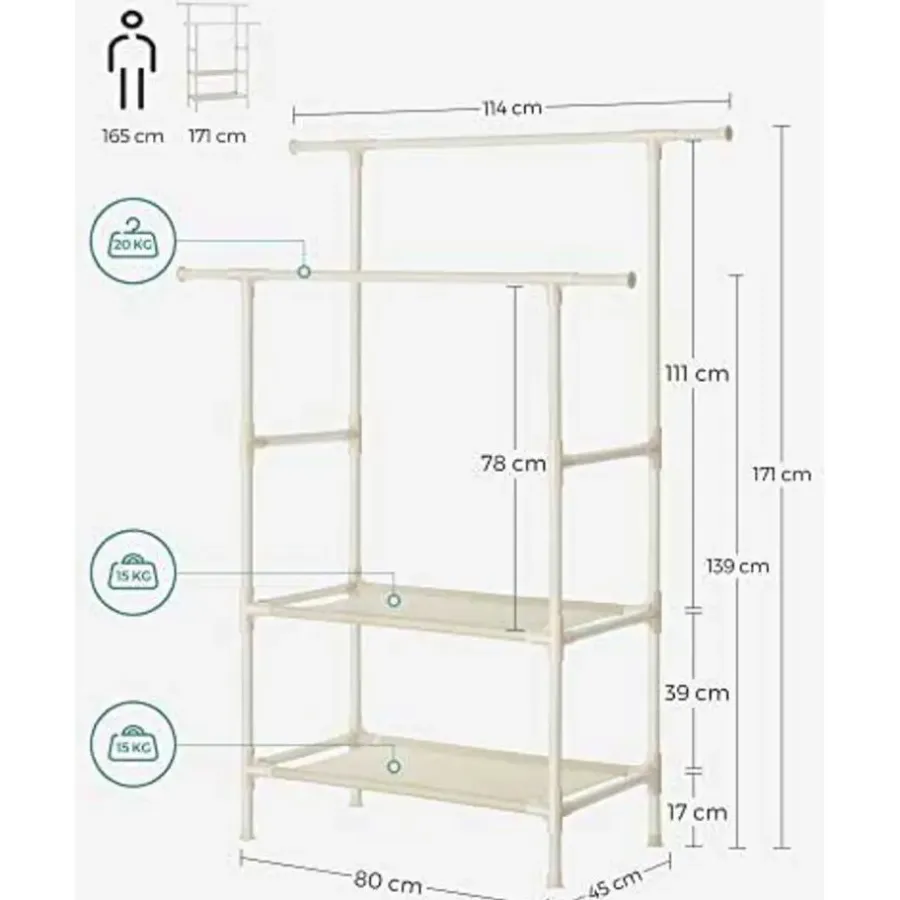 Songmics Metalen kledingstandaard belastbaar tot 70 kg, eenvoudige montage, 2
