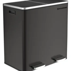 Prullenbakken-Parya Songmics Prullenbak Met 2 Compartimenten - 2 x 30 L - Met Zwart