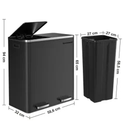Prullenbakken-Parya Songmics Prullenbak Met 2 Compartimenten - 2 x 30 L - Met Zwart