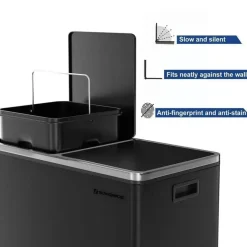 Prullenbakken-Parya Songmics Prullenbak Met 2 Compartimenten - 2 x 30 L - Met Zwart