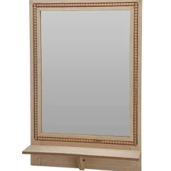 Spiegels-Merkloos Spiegel met plank - vierkant - MDF - kralen rand - 40 x 10 x 60cm
