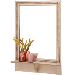 Spiegels-Merkloos Spiegel met plank - vierkant - MDF - kralen rand - 40 x 10 x 60cm