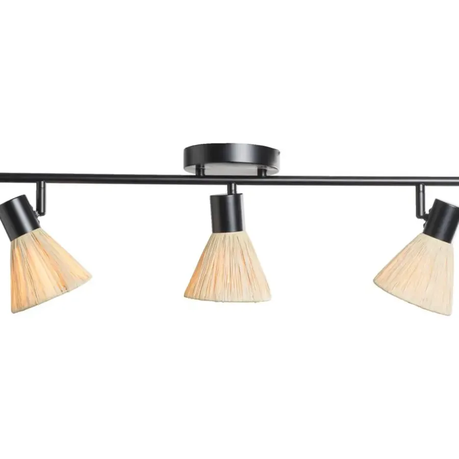 Leen Bakker 3-spot Raffia E14 - beige/zwart metaal - 21x66x11 cm