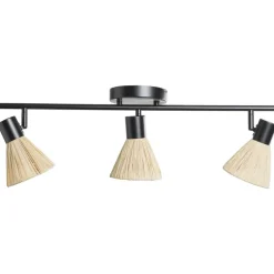 Leen Bakker 3-spot Raffia E14 - beige/zwart metaal - 21x66x11 cm