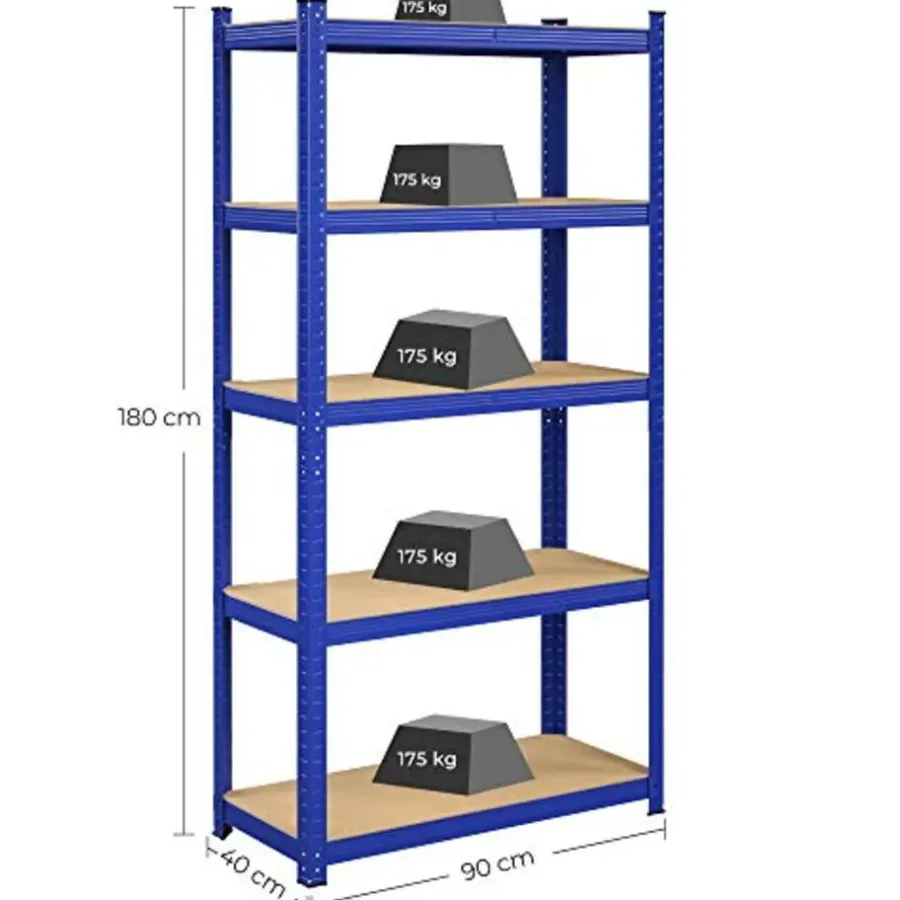 Songmics Stalen stellingkast met 5 etages, 875 KG, 40x90x180cm, blauw