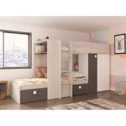 Trasman Stapelbed Beau (lattenbodem onderste bed niet inbegrepen) - grenen/grijs