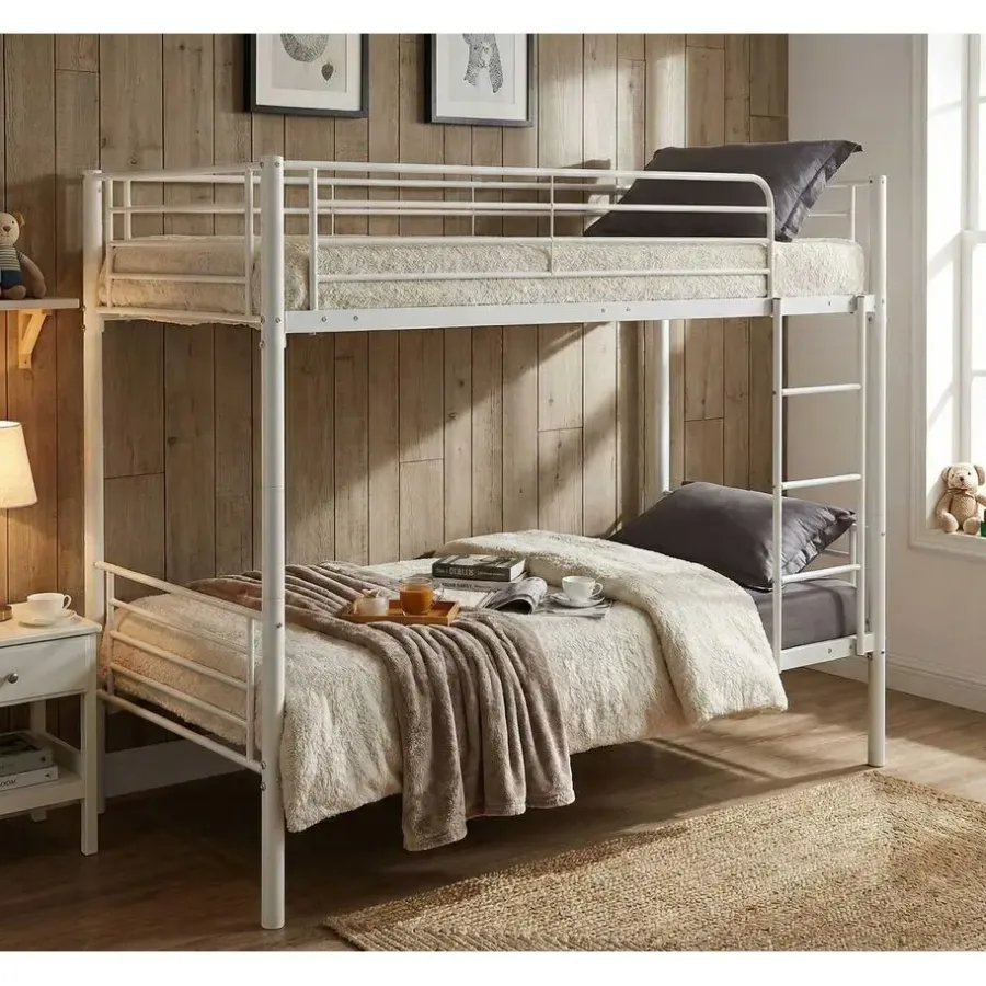 Emob Exclusive Stapelbed Dixie 90x200cm - metaal - mat wit