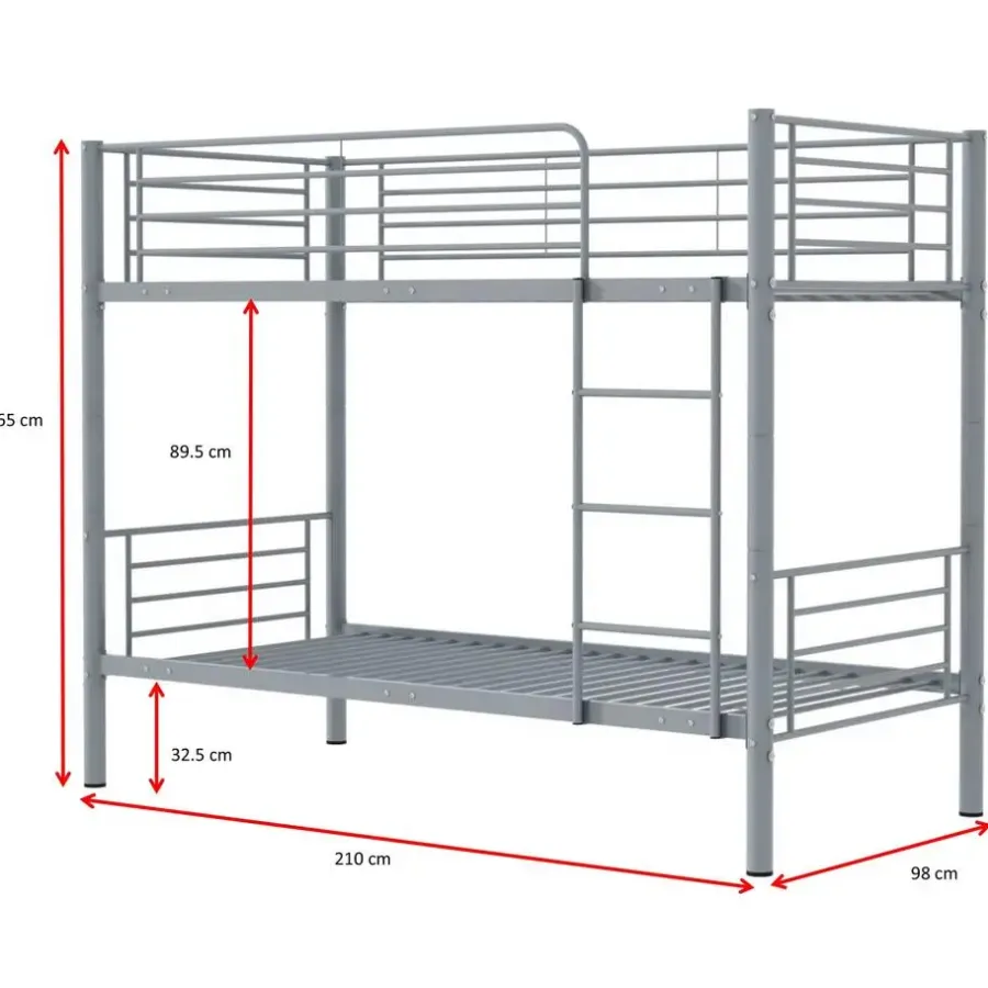 Emob Exclusive Stapelbed Dixie 90x200cm - metaal - mat grijs