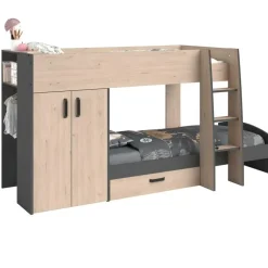 Kinderbedden-Parisot Stapelbed Stim met kast & lade - eik/grijs