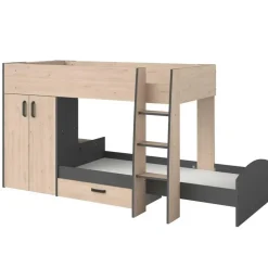 Kinderbedden-Parisot Stapelbed Stim met kast & lade - eik/grijs