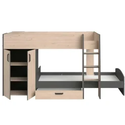 Kinderbedden-Parisot Stapelbed Stim met kast & lade - eik/grijs