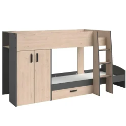 Kinderbedden-Parisot Stapelbed Stim met kast & lade - eik/grijs