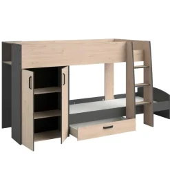Kinderbedden-Parisot Stapelbed Stim met kast & lade - eik/grijs