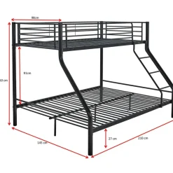 Kinderbedden-Emob Exclusive Stapelbed Trixie 90x200 & 140x200 - metaal - mat zwart
