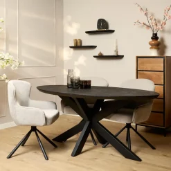 Ovale Eettafels-Starfurn - Eettafel Brandy - Zwart - 90x160x76 cm